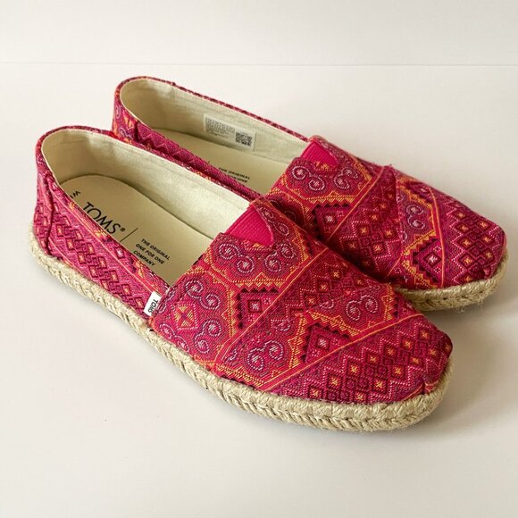 Toms Alpargata Rope Pink Hmong Floral Print Slip-on Flat Shoes sz 6.5 - Picture 3 of 7